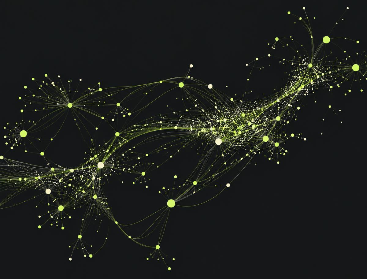 Abstract network of glowing nodes connected by fine lines